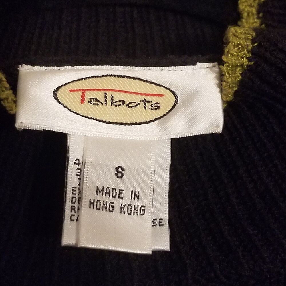 Talbots S Sweater Black Green Cotton Blend Holiday Christmas Tree Vintage - Picture 4 of 10